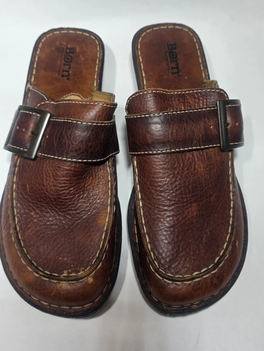 Born Brown Leather Clogs Mules Slip On Comfort Shoes Women’s US 9 EU 40.5